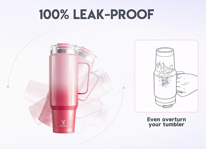 Meoky 40oz Tumbler with Handle, Stainless Steel Travel Mug with 2-in-1 Straw and Sip Lid, Vacuum Insulated Coffee Mug, 100% Leak Proof, Keeps Cold for 34 Hours or Hot for 10 Hours (Flamingo) - Image 3