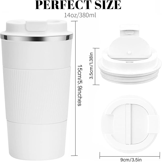 YINBAOGE Insulated Travel Coffee Mug, Spill & Leak Proof, Portable To Go Camping Stainless Steel Coffee Tumbler, Reusable Thermal Coffee Cup with Lid for Hot & Cold Drinks (White, 12 OZ) - Image 3