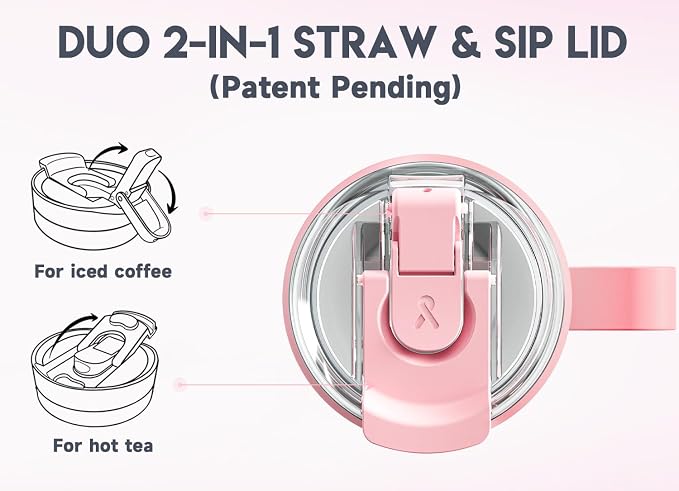 Meoky 40oz Tumbler with Handle, Stainless Steel Travel Mug with 2-in-1 Straw and Sip Lid, Vacuum Insulated Coffee Mug, 100% Leak Proof, Keeps Cold for 34 Hours or Hot for 10 Hours (Blush) - Image 5