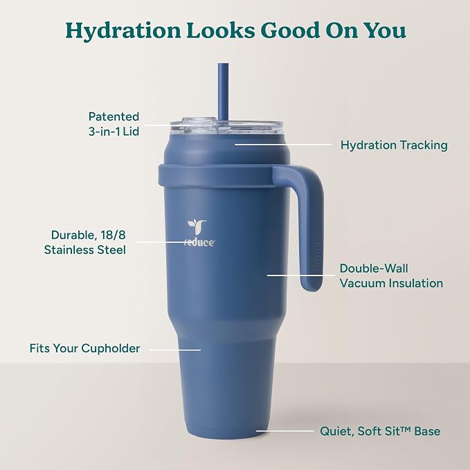 Reduce 50 oz Stainless Steel Tumbler with Handle-Dual-Wall Vacuum Insulated Travel Mug, Sweat-Proof Lid & Reusable Straw - Keeps Drinks Cold for 24 Hrs, Fits Cupholders, Dishwasher Safe-Elemental Blue - Image 4