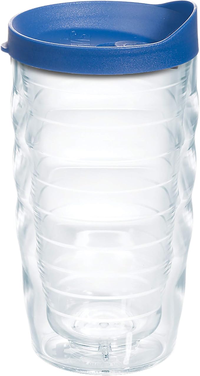Tervis Clear & Colorful Lidded Made in USA Double Walled Insulated Tumbler Travel Cup Keeps Drinks Cold & Hot, 10oz Wavy, Blue Lid by TervisTumblerCompany
