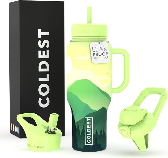 Coldest Tumbler with Handle and Straw - 100% Leak Proof Insulated Tumbler with Lid and Straw (3 Lids) - Stainless Steel Tumblers for Women & Men - Cup Holder Friendly Base, 36 oz (Happy Camper) by Coldest