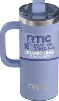 RTIC 16oz Road Trip Travel Mug with Lid and Handle, Ceramic Lined, Insulated, Stainless Steel, Metal, Double Wall Vacuum-Insulation, Portable Coffee, Tea Cup for Hot and Cold Drink, Periwinkle by RTIC