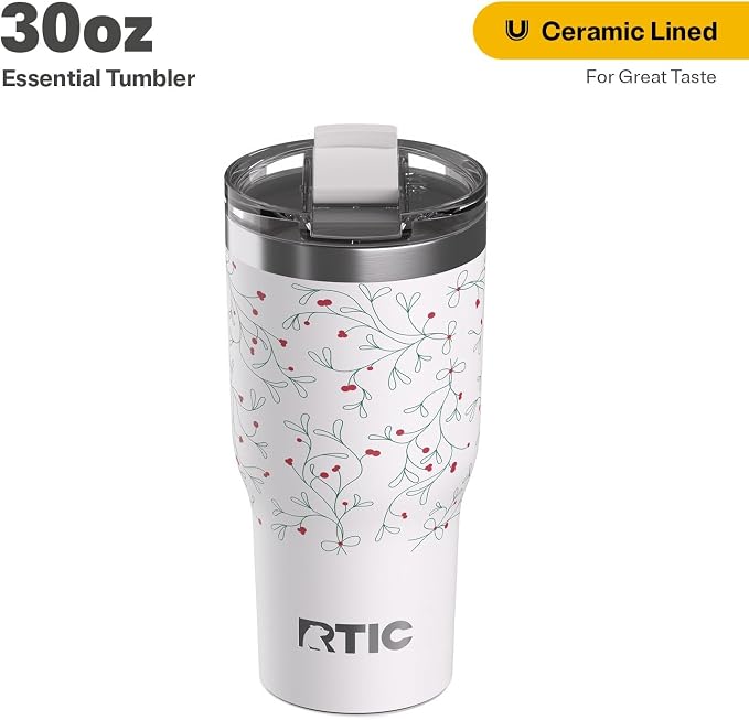 RTIC 30oz Essential Tumbler with Lid, Ceramic Lined, Insulated, Stainless Steel, Metal, Double Wall Vacuum-Insulation, Travel Cup for Iced Coffee, Tea, Hot and Cold Drink, Mistletoe - Image 2