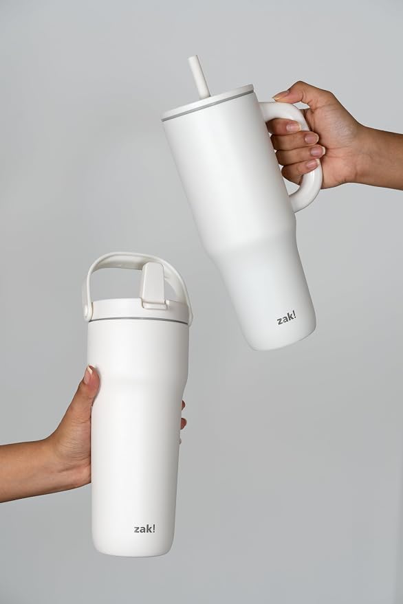 Zak Designs Sutton Travel Tumbler for On the Go, 40oz Stainless Steel with Vacuum Insulation, Silicone Straw, and Carry Handle for Cold Drinks (Cream White) - Image 8