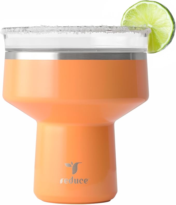 REDUCE Saltini 16 oz Cocktail Tumbler - Insulated Margarita Tumbler with Lid - Keeps Drinks Cold for 10 Hours - 360 Sippable Martini Glass Alternative - Shatterproof, Perfect for Parties - Papaya by Reduce