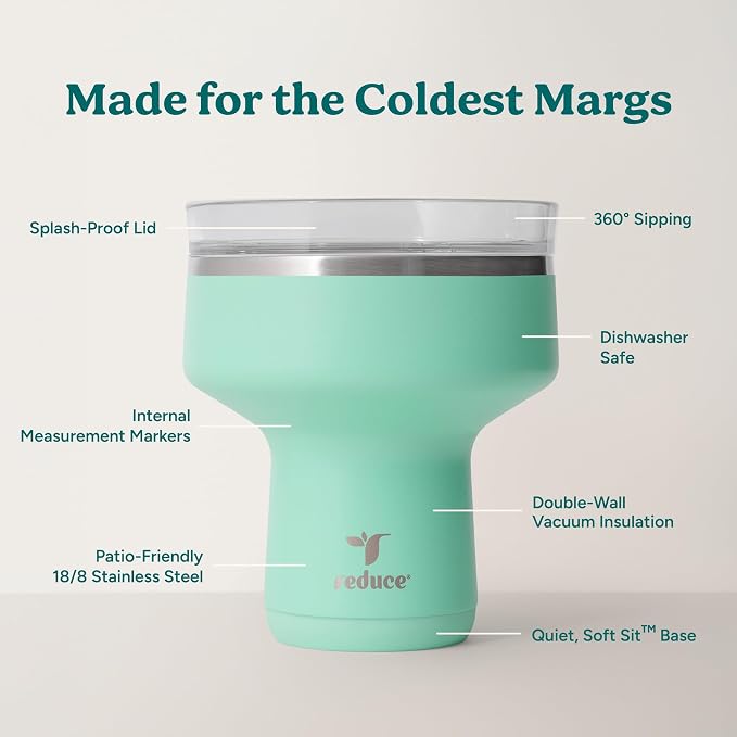 REDUCE Saltini 16oz Cocktail Tumbler - Insulated Margarita Tumbler with Lid - Keeps Drinks Cold for 10 Hours-360 Sippable Martini Glass Alternative-Shatterproof Perfect for Parties- Saltwater - 4 Pack - Image 3