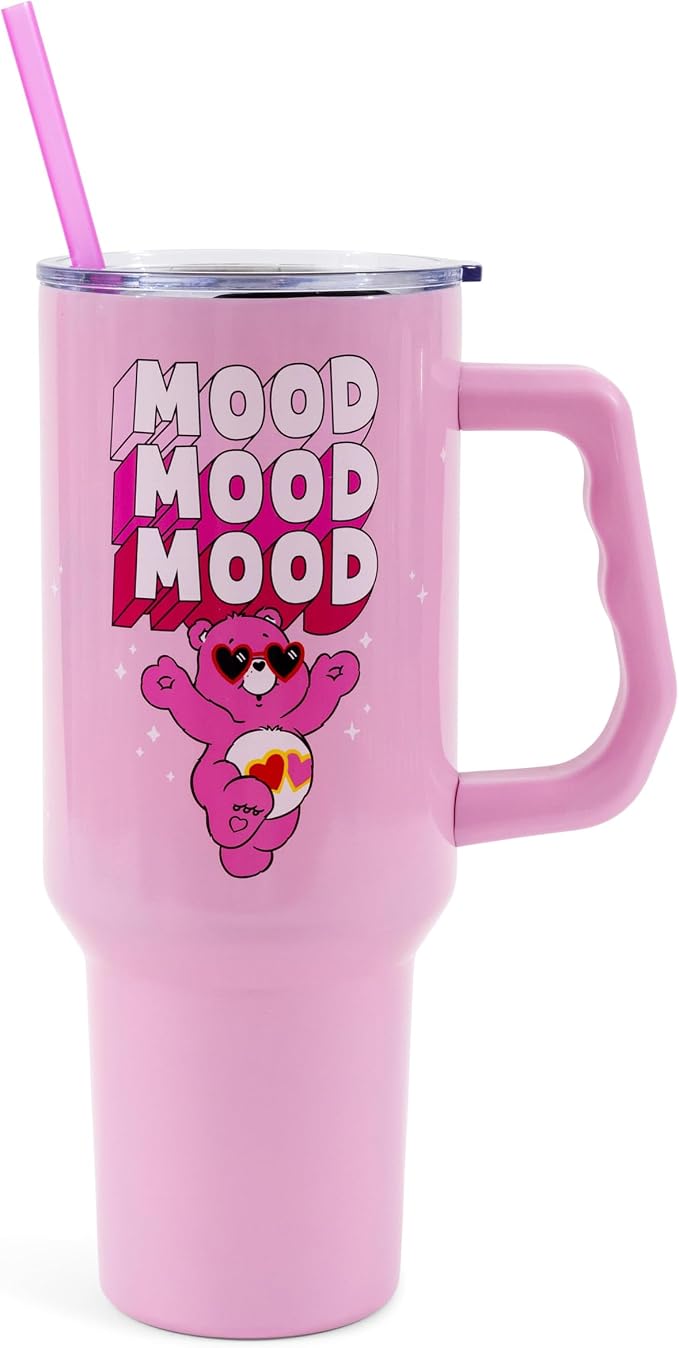 Silver Buffalo Care Bears “Mood” Double Walled Stainless Steel Tumbler with Handle Featuring Love-A-Lot Bear, Fits in Standard Cup Holder, 40 Ounces - Image 2