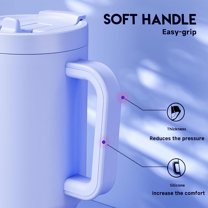 Meoky 32 oz Tumbler with Handle and Flip Straw, 100% Leakproof Tumbler with Lid and Straw, Stainless Steel Insulated Cup, Cupholder Friendly, Keeps Cold for 24 Hours (Lilac) - Image 4