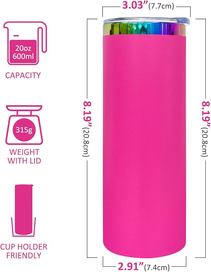 20 oz Skinny Tumblers Stainless Steel Tumbler with Lid and Straw Double Wall Vacuum Insulated Coffee Mug 20oz Powder Coated Cup for Hot and Cold Drinks(Rosy,8 pack) - Image 2