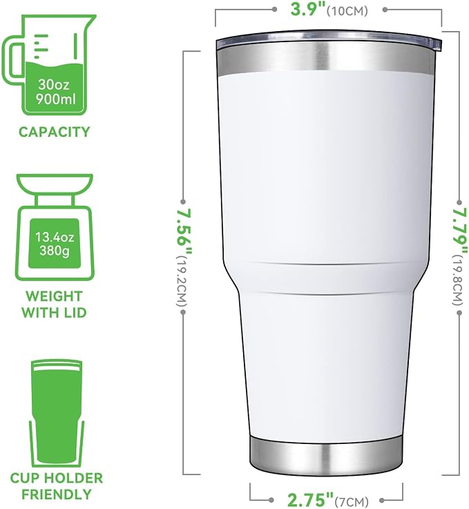DOMICARE 30oz Tumbler Bulk with Lid and Straw, Double Wall Travel Coffee Mug, Insulated Vacuum Stainless Steel Tumblers, Powder Coated Tumbler Cup (White, 8) - Image 3