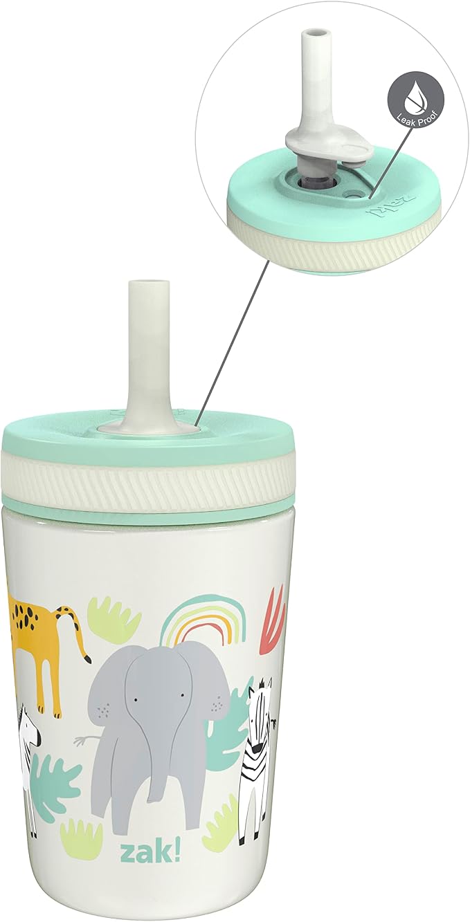 Zak Designs Kelso Toddler Cups For Travel or At Home, 12oz Vacuum Insulated Stainless Steel Sippy Cup With Leak-Proof Design is Perfect For Kids (Safari) by ZakDesigns