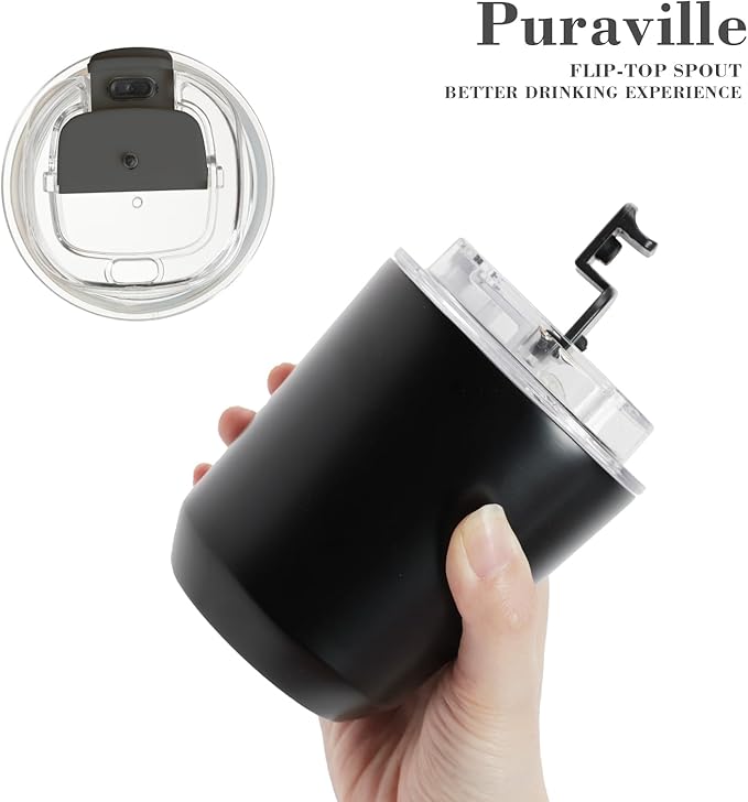 Puraville Insulated Tumblers with Lid, 10 oz Travel Coffee Mug Stainless Steel Vacuum Cup, Leak Proof Reusable Double Walled Coffee Tumbler for Iced and Hot Drinks, Black - Image 5