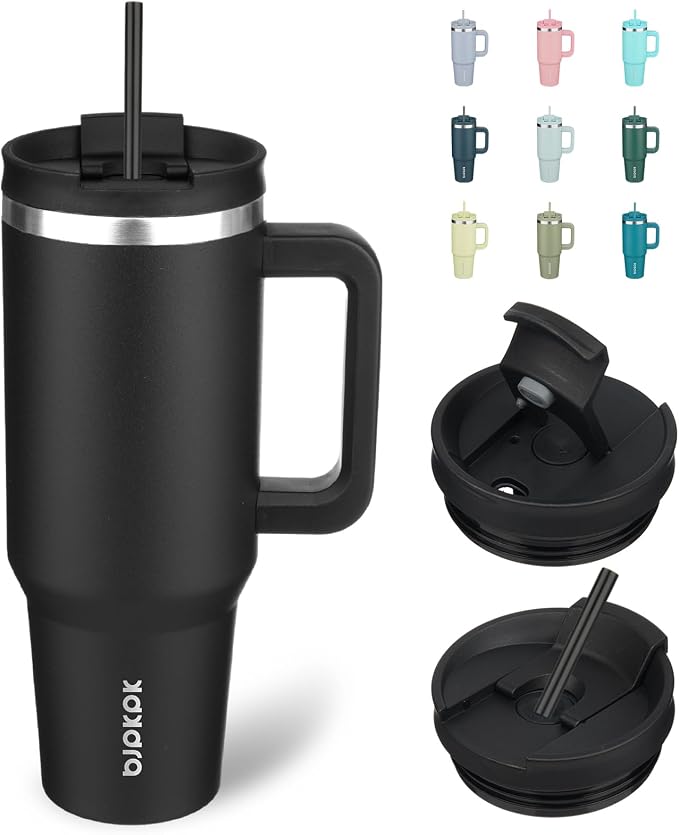 BJPKPK 40 oz Tumbler With Handle Insulated Tumblers With Lid And Straw Stainless Steel Thermal Cup,Black by BJPKPK
