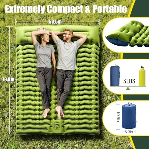 Yuzonc Double Sleeping Pad - Self Inflating 4" Extra-Thick for 2 Person with Pillow Built-in Foot Pump Inflatable Sleeping Mat for Backpacking, Hiking, Traveling, Tent, Portable Camping Mat - Image 2