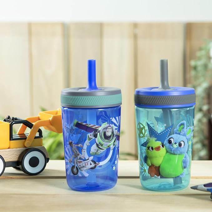 Zak Designs Kelso 15 oz Tumbler Set (Toy Story 4 - Woody & Buzz 2pc Set) Toddlers Cup Leak-Proof Screw-On Lid with Straw Made of Durable Plastic and Silicone, Perfect Bundle for Kids - Image 2