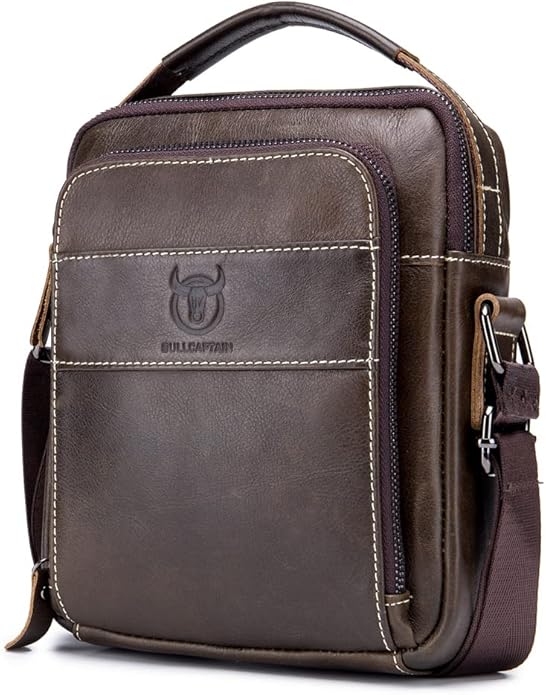 KPYWZER Genuine Leather Shoulder Bag Small Men Messenger Pack Handbag Sling by KPYWZER
