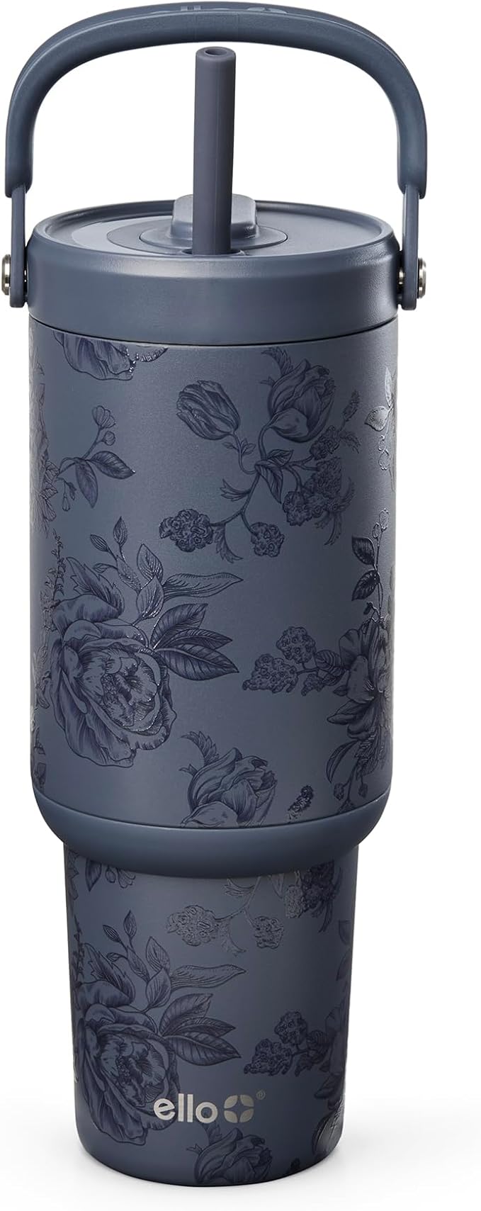 Ello Oasis Go+ 32oz Tumbler with Top Handle and Retracting Straw | Reusable Insulated Stainless Cup, 100% Leakproof Water Bottle, 24 Hours Cold, Cup Holder Friendly For Travel | Porcelain Rose Navy by Ello