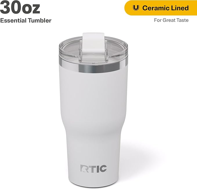 RTIC 30oz Essential Tumbler with Lid, Ceramic Lined, Insulated, Stainless Steel, Metal, Double Wall Vacuum-Insulation, Travel Cup for Iced Coffee, Tea, Hot and Cold Drink, White - Image 2