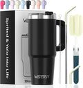 30 oz Tumbler with Handle,Tumbler with Lid and Straw,Double Wall Insulated Cup Stainless Steel Travel Mug(Cold for 34 Hours),Water Bottle for Iced Tea,Coffee,Cold Beverages(Black) by Watersy