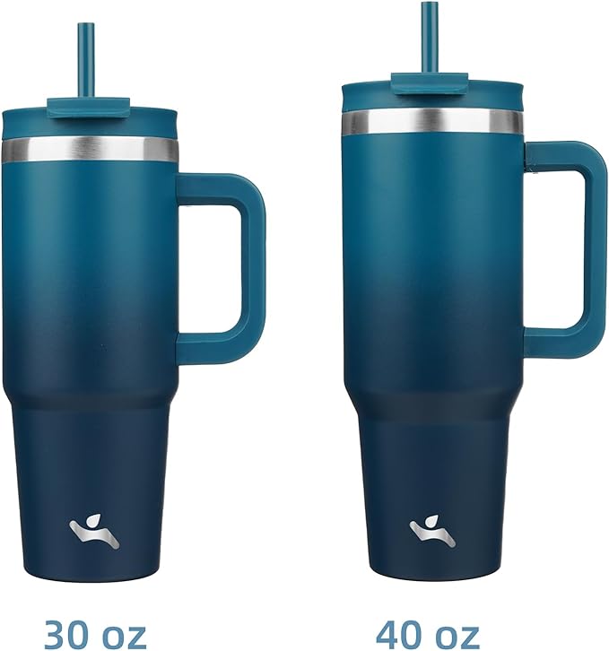 Konokyo 30 oz Tumbler with Handle and 2 Straws,2 in 1 Lid Insulated Water Bottle Stainless Steel Travel Coffee Mug,Indigo Black - Image 3