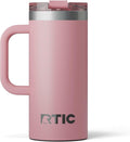 RTIC 16oz Road Trip Travel Mug with Lid and Handle, Ceramic Lined, Insulated, Stainless Steel, Metal, Double Wall Vacuum-Insulation, Portable Coffee, Tea Cup for Hot and Cold Drink, Dusty Rose by RTIC