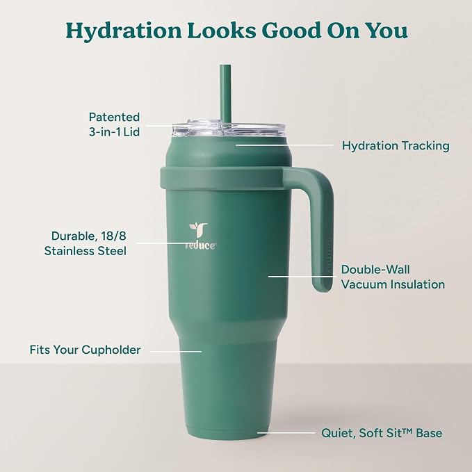 REDUCE 50 oz Stainless Steel Tumbler with Handle - Dual-Wall Vacuum Insulated Travel Mug, Sweat-Proof Lid & Reusable Straw - Keeps Drinks Cold for 24 Hrs, Fits Cupholders, Dishwasher Safe - Alpine - Image 4