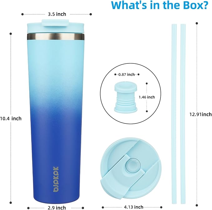 BJPKPK 34oz Insulated Tumbler With lid And Straw Stainless Steel Tumblers Travel Coffee Mug Reusable Thermal Cup,Sky - Image 2