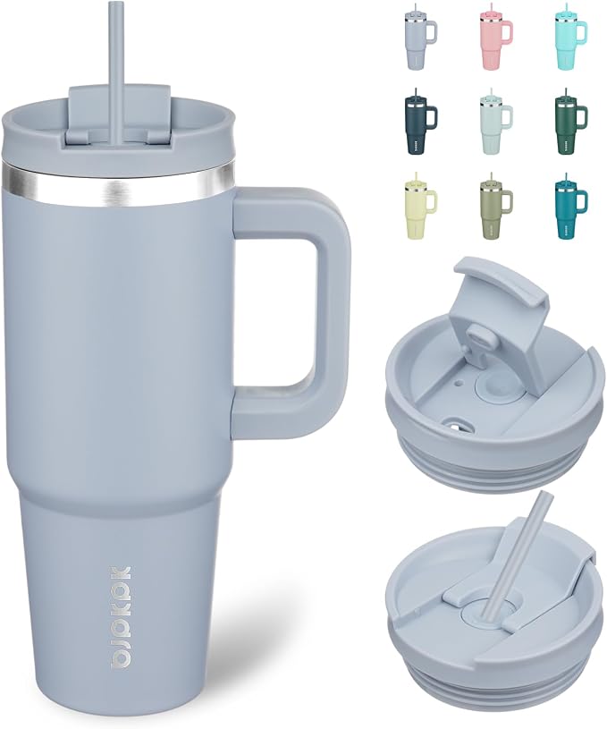 BJPKPK Tumbler With Handle 30 oz Stainless Steel Insulated Tumbler With Lid And Straw For Water Or Ice Coffee,Modern Blue by BJPKPK