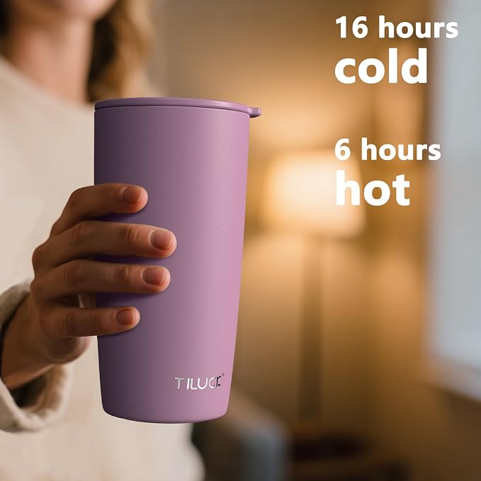 TILUCK 20 oz Insulated Tumbler with BPA-Free Lid, Stainless Steel Vacuum Travel Coffee Mug, Double Wall Coffee Tumbler（20oz，Matte Lilac） - Image 3