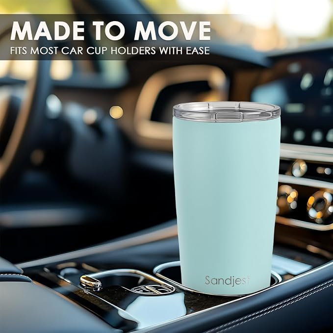 SANDJEST Stainless Steel Tumbler 20 oz, Double Wall Vacuum Insulated Mug with Lid, Travel Coffee Cup for Women Girls Friends Sisters, Birthday Christmas (Pale Turquoise) - Image 6