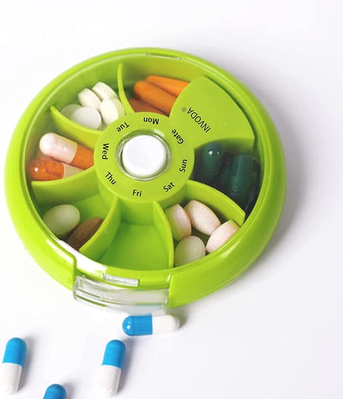 INVODA Weekly Pill Organizer 7 Compartment Rotating Pill Box - Image 2