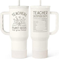 SANDJEST Teacher Appreciation Gift – 40oz Stainless Steel Insulated Tumbler with Handle and Straw - Teacher Nutrition Facts Travel Coffee Mug Cup for Women Back to School Birthday Christmas by SANDJEST