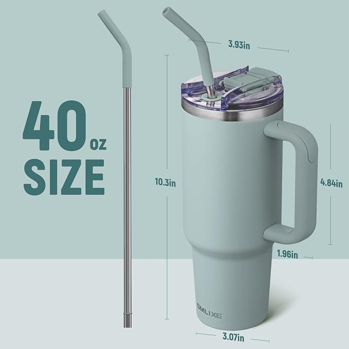 40 oz Tumbler with Handle and Straw Lid,Insulated Reusable Stainless Steel Water Bottle Travel Mug，Cupholder Friendly Double Wall Vacuum Sealed Cup (Shale) - Image 3
