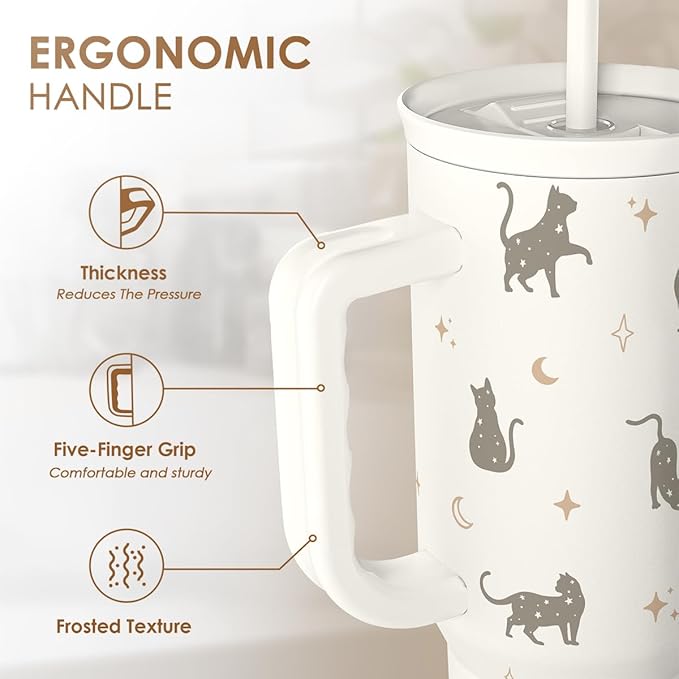 Gift for Cat Lovers Cat Mom – 40oz Stainless Steel Tumbler with Handle and Straw - Travel Coffee Mug for Women, Gift for Birthday, Christmas - Image 3