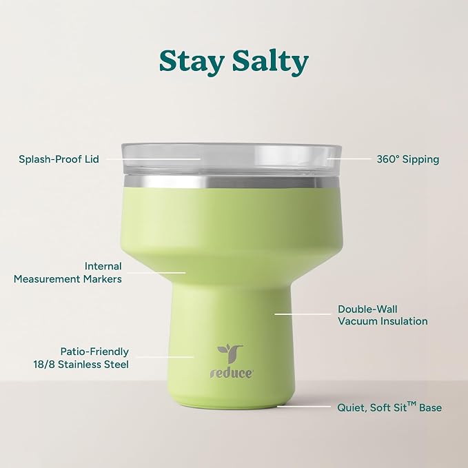 REDUCE Saltini 16 oz Cocktail Tumbler - Insulated Margarita Tumbler with Lid - Keeps Drinks Cold for 10 Hours - 360 Sippable Martini Glass Alternative - Shatterproof, Perfect for Parties - Mojito - Image 3