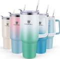 40 oz Tumbler with Handle and Straw Lid, 100% Leak-proof Travel Coffee Mug, Stainless Steel Insulated Cup for Hot Cold Beverages, Keeps Cold for 34Hrs or Hot for 10Hrs, Dishwasher Safe (WhiteGreen) by SOUFULL