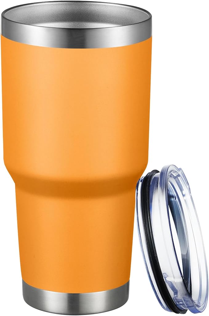MEWAY 30oz Tumbler Double Wall Vacuum Insulated Travel Mug, Stainless Steel Tumbler with Lid, Durable Powder Coated Insulated Coffee Cup for Cold & Hot Drinks (Orange,1 PACK) by MEWAY