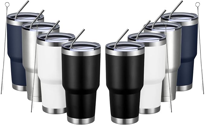 MEWAY 30oz Tumbler Double Wall Vacuum Insulated Travel Mug, Stainless Steel Tumbler with Lid, Durable Powder Coated Insulated Coffee Cup for Cold & Hot Drinks (MIX,8 PACK) by MEWAY