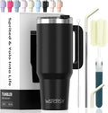 40 oz Tumbler with Handle,Tumbler with Lid and Straw,Double Wall Insulated Cup Stainless Steel Travel Mug(Cold for 34 Hours),Water Bottle for Iced Tea,Coffee,Cold Beverages(Black) by Watersy