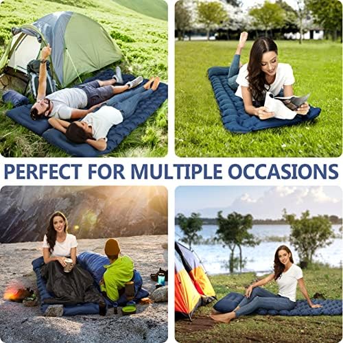 Sleeping Pad, Ultralight 40D Nylon Camping Mat Built-in Pump - Blue - Image 7