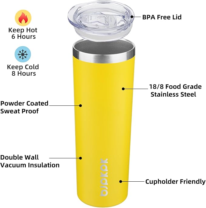 BJPKPK 20 oz Skinny Tumbler with Lid 2 Pack Slim Insulated Travel Coffee Cup Stainless Steel Thermal Mug,Purple,Goldenrod - Image 2