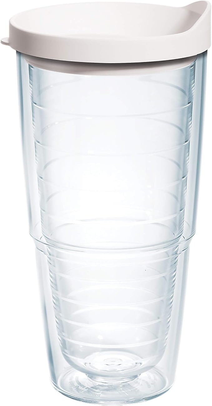 Tervis Clear & Colorful Lidded Made in USA Double Walled Insulated Tumbler Travel Cup Keeps Drinks Cold & Hot, 24oz, White Lid by TervisTumblerCompany