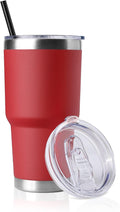 DOMICARE 30 oz Tumbler with Lid and Straw, Stainless Steel Tumblers Bulk, Insulated Vacuum Double Wall Travel Coffee Mug, Durable Powder Coated Tumbler Cup (Red, 1) by VisittheDOMICARE