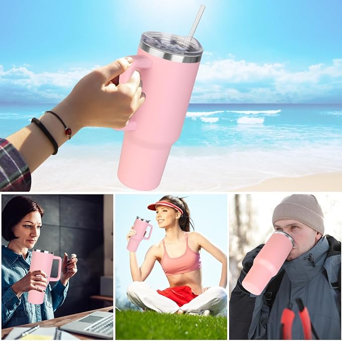 SYACOT 40 oz Tumbler with Handle and Straw Stainless Steel Insulated Tumbler Leak Proof Lid and Straw Lid Reusable Travel Mug Coffee Mug Cup Dishwasher Safe Keep Drinks Cold and Hot (Pink Dusk) - Image 7