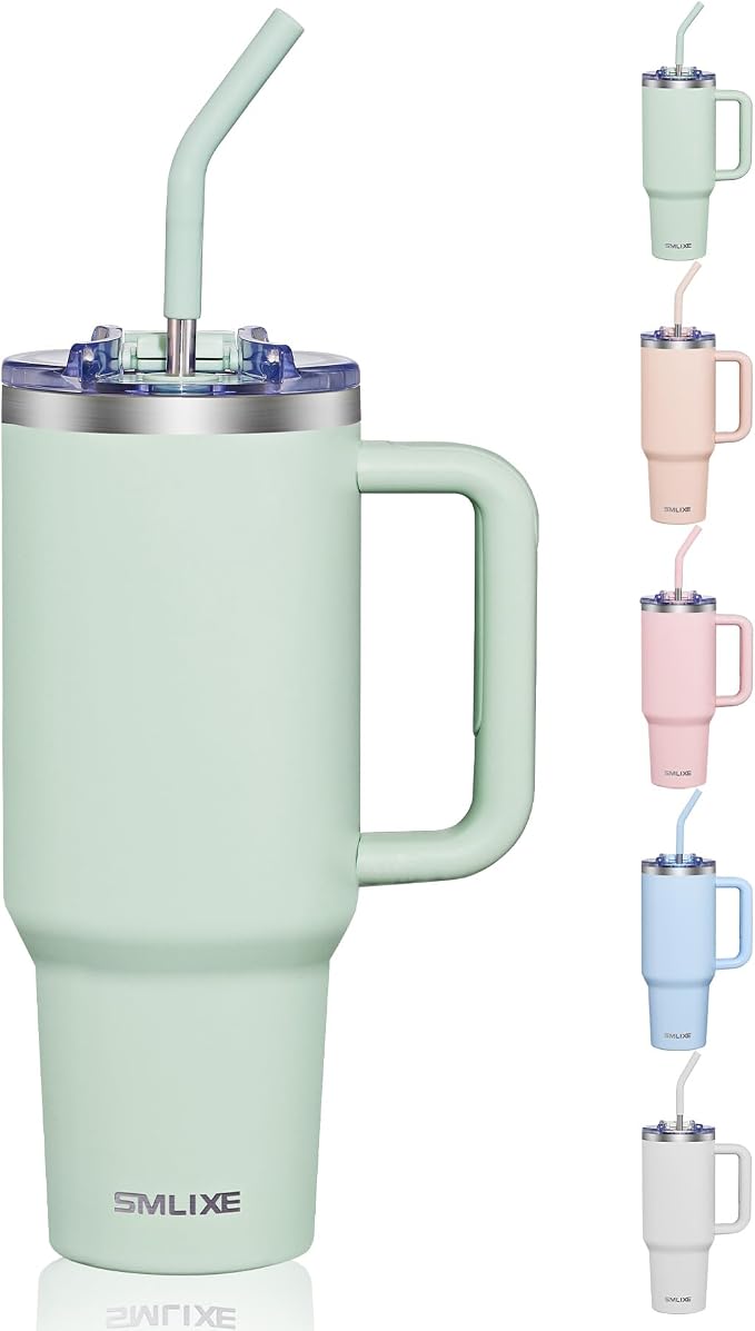 COKTIK 40 oz Tumbler With Handle and Straw, Insulated Tumbler With Leakproof Lids, Stainless Steel|BPA-Free, Cold for 24 H (Seafoam) by coktik