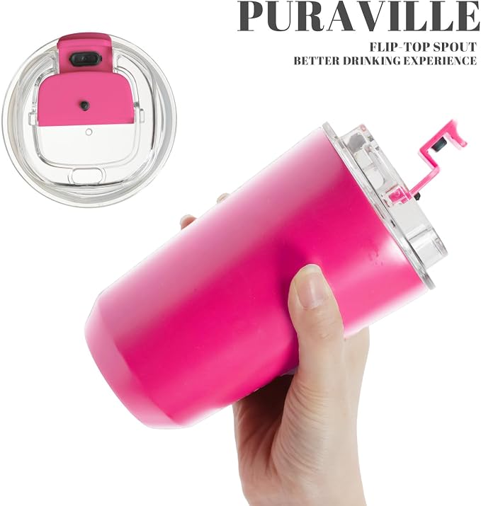 Puraville Insulated Tumblers with Lid, 14 oz Travel Coffee Mug Stainless Steel Vacuum Cup, Leak Proof Reusable Double Walled Coffee Tumbler for Iced and Hot Drinks, Fuchsia - Image 5