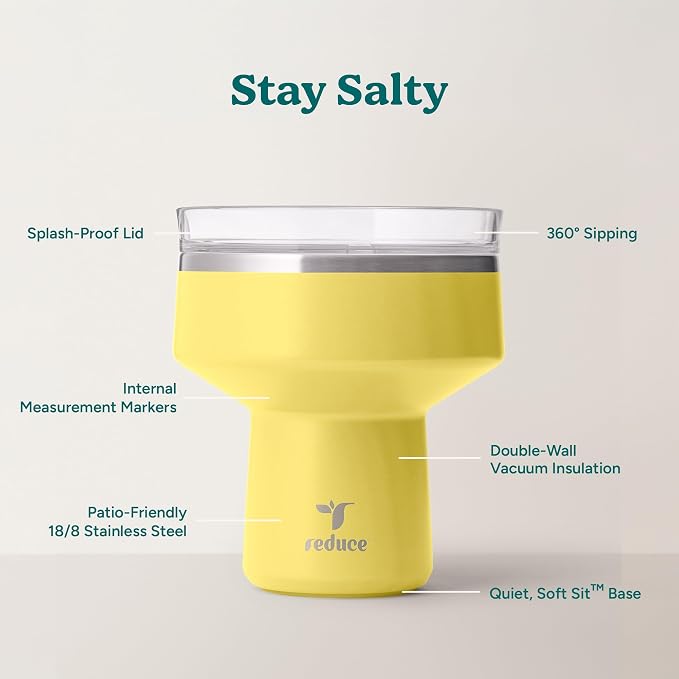 REDUCE Saltini 16 oz Cocktail Tumbler - Insulated Margarita Tumbler with Lid - Keeps Drinks Cold for 10 Hours - 360 Sippable Martini Glass Alternative - Shatterproof, Perfect for Parties - Pina Colada - Image 3