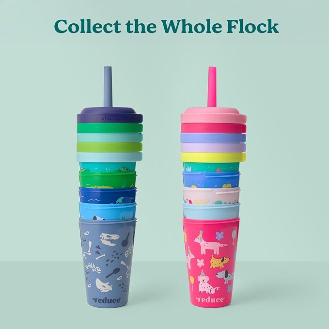 REDUCE GoGo's Kids Portable Tumbler Cups with Lids and Spill-Proof Straws - 5 Pack of Stackable 12 oz Tumblers with Twist-On Lids - Easy Storage, Dishwasher Safe - Serendipity Set - Image 8