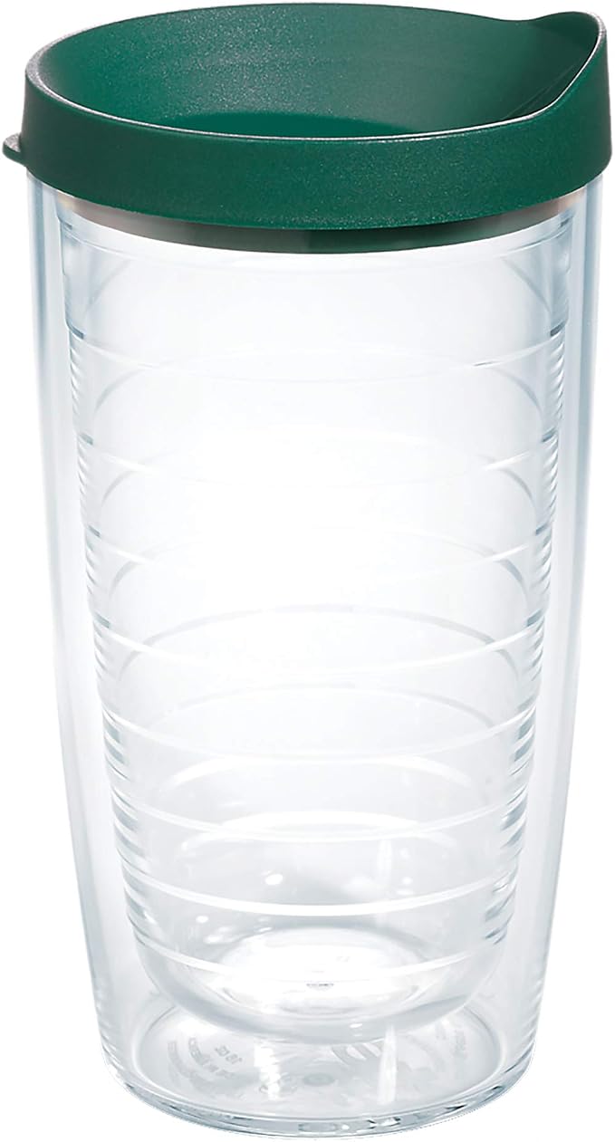 Tervis Clear & Colorful Lidded Made in USA Double Walled Insulated Tumbler Travel Cup Keeps Drinks Cold & Hot, 16oz, Hunter Green Lid by TervisTumblerCompany